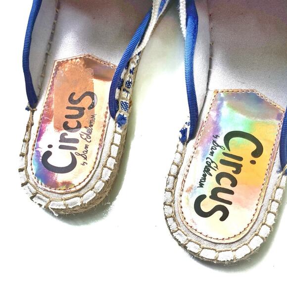 Circus Sam Edelman Striped Espadrille Mules 8 Bow Toe Slip On Canvas Summer Chic - Picture 3 of 16
